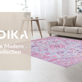 Ultra Soft Area Rug, Non Slip, Stain Resistant, Washable Area Rugs for Living Room, Bedroom, Rustic Medallion Blue Tones(Pink)