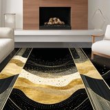 Ultra Soft Area Rug, Non Slip, Stain Resistant, Washable Area Rugs for Living Room, Bedroom, Sleek Contemporary Gold Accented Lines(Black)