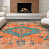 Ultra Soft Area Rug, Non Slip, Stain Resistant, Washable Area Rugs for Living Room, Bedroom, Vibrant Teal and Orange Artistic Pattern(Orange)