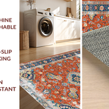 Ultra Soft Area Rug, Non Slip, Stain Resistant, Washable Area Rugs for Living Room, Bedroom, Antique Floral Distressed Elegance(Orange)