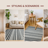 Ultra Soft Area Rug, Non Slip, Stain Resistant, Washable Area Rugs for Living Room, Bedroom, Contemporary Reversible Doormat:  Black & White Striped Carpet(Black)