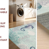 Ultra Soft Area Rug, Non Slip, Stain Resistant, Washable Area Rugs for Living Room, Bedroom, Marine Life Inspired Plush Bedside Rug with Stylized Seahorse and Shell Motifs(Blue)