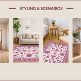 Ultra Soft Area Rug, Non Slip, Stain Resistant, Washable Area Rugs for Living Room, Bedroom, Folk Art Inspired Floral Elegance(Ivory)