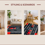 Ultra Soft Area Rug, Non Slip, Stain Resistant, Washable Area Rugs for Living Room, Bedroom, Chic Modern Race Car Motif(Red)