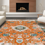 Ultra Soft Area Rug, Non Slip, Stain Resistant, Washable Area Rugs for Living Room, Bedroom, Chic Retro Floral Harmony(Orange)