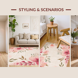 Ultra Soft Area Rug, Non Slip, Stain Resistant, Washable Area Rugs for Living Room, Bedroom, Charming Abstract Floral Motif(Ivory)