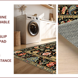 Ultra Soft Area Rug, Non Slip, Stain Resistant, Washable Area Rugs for Living Room, Bedroom, Floral Washable Entryway Stain-Resistant Carpet(Black)