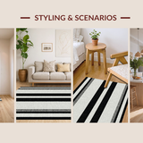 Ultra Soft Area Rug, Non Slip, Stain Resistant, Washable Area Rugs for Living Room, Bedroom, Bold Contrast: Black & White Stripe Modern Floor Rug(Gray)