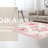 Ultra Soft Area Rug, Non Slip, Stain Resistant, Washable Area Rugs for Living Room, Bedroom, Elegant Country Rose Motif(White)