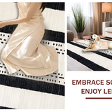 Ultra Soft Area Rug, Non Slip, Stain Resistant, Washable Area Rugs for Living Room, Bedroom, Artful Boho Linear Motif(Black)