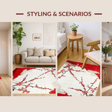 Ultra Soft Area Rug, Non Slip, Stain Resistant, Washable Area Rugs for Living Room, Bedroom, Rustic Multi-Colored Blossom Pattern(Red)