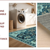 Ultra Soft Area Rug, Non Slip, Stain Resistant, Washable Area Rugs for Living Room, Bedroom, Distressed Medallion Bedroom Carpet in Green and Blue(Blue)