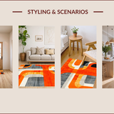 Ultra Soft Area Rug, Non Slip, Stain Resistant, Washable Area Rugs for Living Room, Bedroom, Retro Vibrant Abstract Curves(Orange)