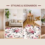 Ultra Soft Area Rug, Non Slip, Stain Resistant, Washable Area Rugs for Living Room, Bedroom, Soft Pastel Flower Motif Piece(Pink)