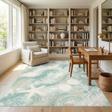 Coastal Seashell Starfish Blue Teal Area Rug