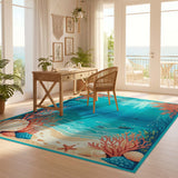 ODIKA Underwater Coral World Washable Area Rug, Non-Slip Low Pile Mat for Kids & Nursery