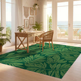ODIKA Washable Green Tropical Leaf Area Rug - Non-Slip Low Pile Botanical Carpet