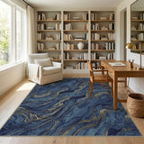 Blue Gold Marble Swirl Area Rug