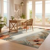 ODIKA Tropical Hibiscus Washable Area Rug - Vintage Floral Low Pile Non-Slip Rug