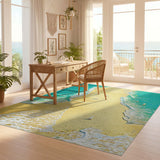 ODIKA Coastal Beach Surf Print Washable Area Rug - Non-Slip Low Pile Carpet