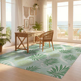 ODIKA Sage Green Washable Tropical Palm Leaf Rug - Low Pile Non-Slip Area Rug