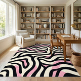 Abstract Area Multi-color and Patterns Abstract Pink Wave Area Rug
