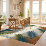 ODIKA Tropical Palm Leaf Washable Area Rug - Low Pile Non-Slip Floor Mat