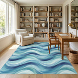 Blue Wave Coastal Beach Area Rug