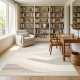 Wavy Beige and Neutral Beige Wavy Abstract Area Rug