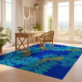 ODIKA Washable Tropical Leopard Print Rug, Low Pile Blue & Yellow Jungle Area Rug