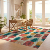 ODIKA Retro Tropical Pineapple Washable Area Rug - Non-Slip Low Pile Living Room Rug