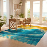 ODIKA Washable Abstract Ocean Wave Area Rug - Low Pile Non-Slip Coastal Art Decor