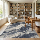 Navy Blue Marble Swirl Area Rug