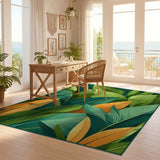 ODIKA Tropical Leaf Washable Area Rug - Modern Botanical Low Pile Non-Slip Carpet
