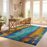 ODIKA Tropical Surfboard Washable Rug - Distressed Palm Tree Coastal Decor