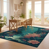 ODIKA Undersea Coral Reef Washable Area Rug - Low Pile Non-Slip Artistic Carpet