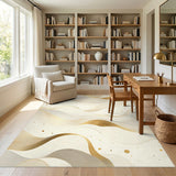 ODIKA Modern Abstract Gold Wave Washable Rug - Low Pile Non-Slip Area Rug
