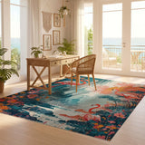 ODIKA Washable Flamingo Abstract Area Rug, Low Pile Non-Slip Artistic Carpet