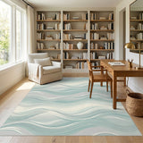 Teal Wave Washable Area Rug