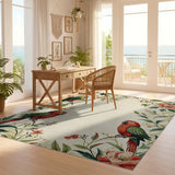 ODIKA Vintage Tropical Parrot Floral Washable Area Rug - Low Pile Non-Slip Pet Friendly