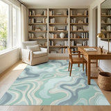 Blue Teal Contour Wave Area Rug