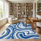 Blue Swirl Marble Washable Area Rug