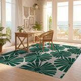 ODIKA Modern Emerald Green Floral Washable Area Rug, Low Pile & Non-Slip
