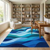 Coastal Beach Blue Teal Ocean Wave Area Rug