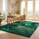 ODIKA Washable Tropical Leaf Emerald Green Area Rug, Non-Slip Low Pile Decor