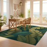 ODIKA Tropical Botanical Leaf Washable Area Rug, Non-Slip Low Pile Green Rug
