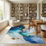 Navy Blue Gold Fluid Abstract Area Rug