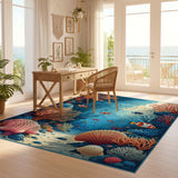 ODIKA Undersea Coral Reef Washable Area Rug, Non-Slip Low Pile Tropical Fish Carpet