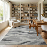 Grey Silver Wave Abstract Area Rug