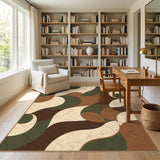 Brown and Tan Brown Abstract Wave Area Rug